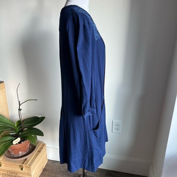 Anthropologie Dubois Embroidered Blue Tunic Dress With Pockets Size 0 - Picture 3 of 7